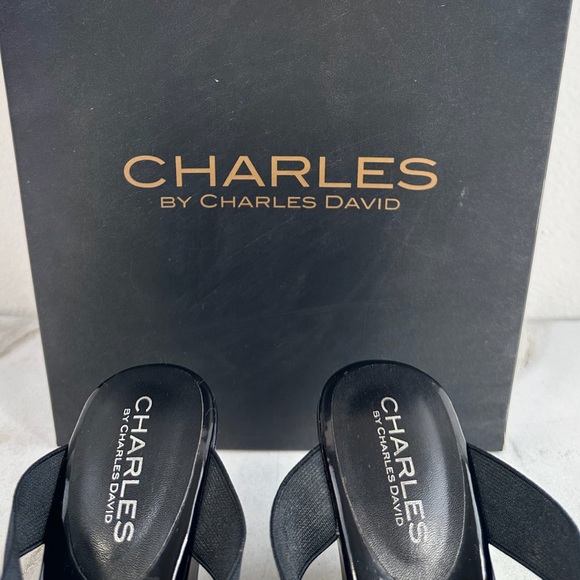 Charles by Charles David Farther Black Platform Wedge Sandals, Sz 6 - Picture 6 of 16